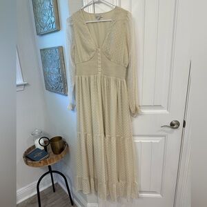 Patrons of Peace Elegant Cream Dotted Swiss Maxi Dress